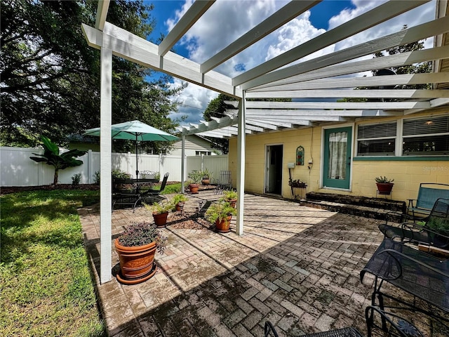 view of patio / terrace featuring a pergola