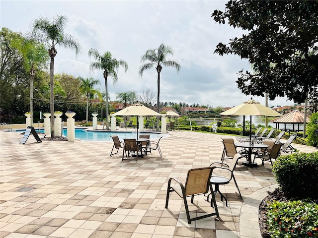 view of swimming pool with a patio