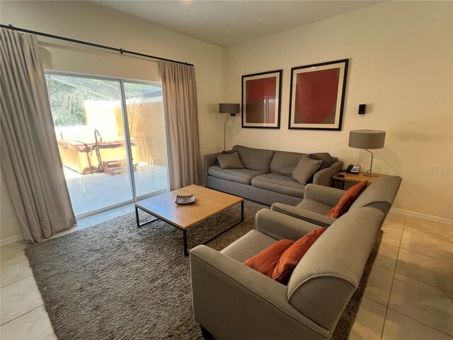 living room featuring tile floors