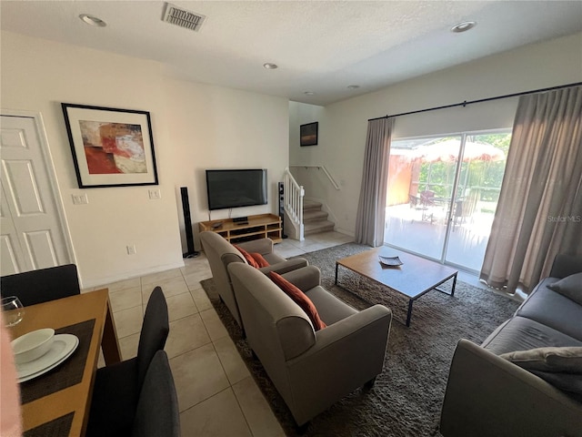 living room with tile flooring