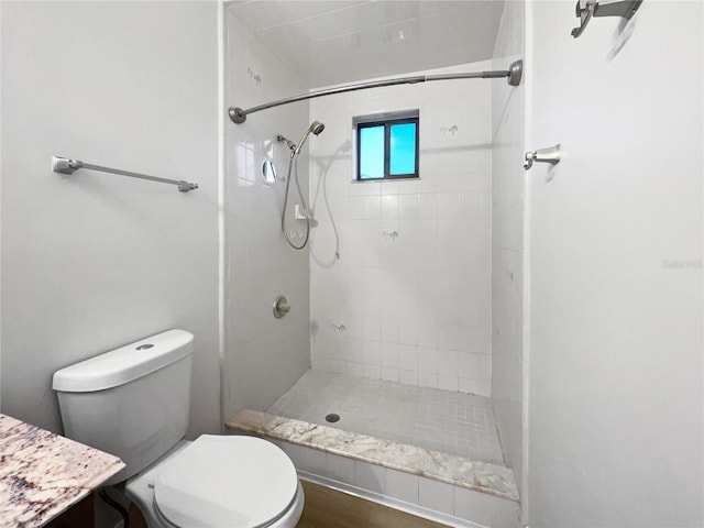 full bath featuring a stall shower, vanity, and toilet