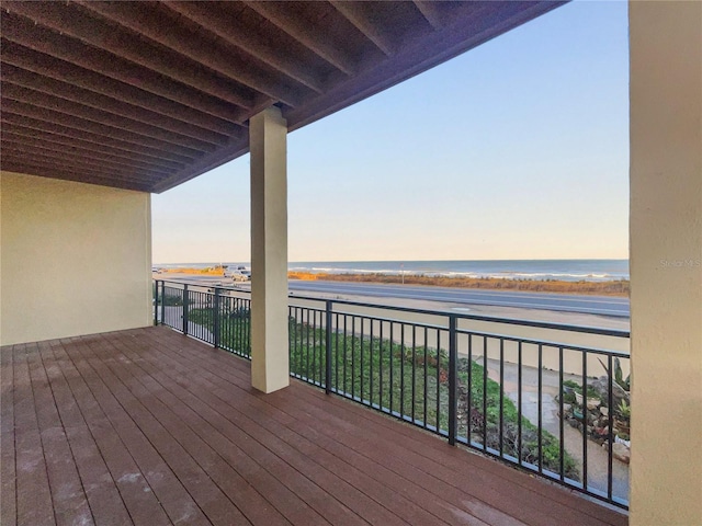 deck featuring a water view