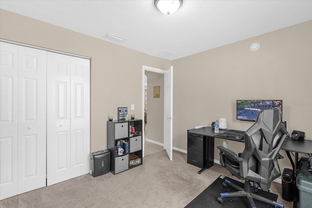 view of carpeted home office