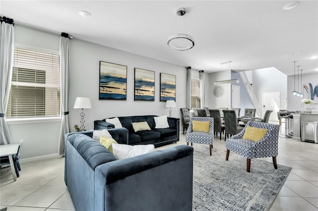 living room featuring light tile patterned floors