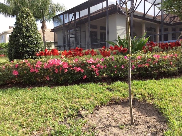 view of yard with a lanai