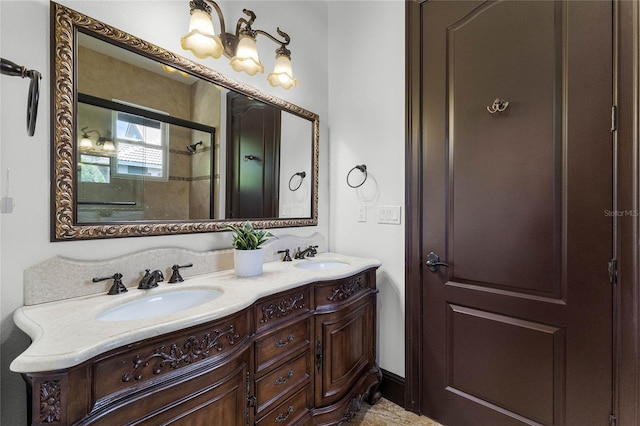 bathroom with vanity and walk in shower