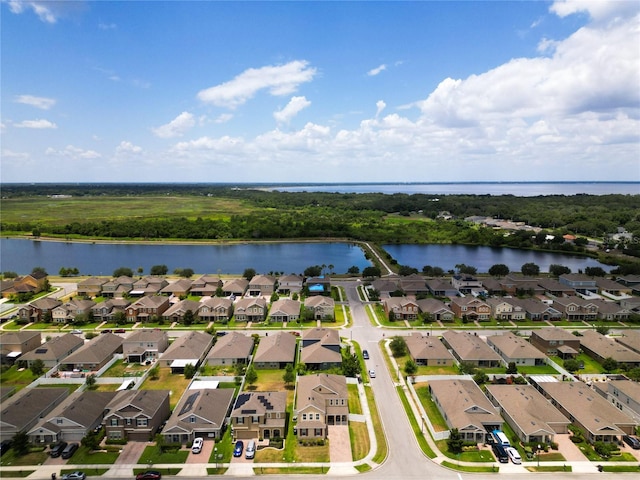 aerial view with a water view