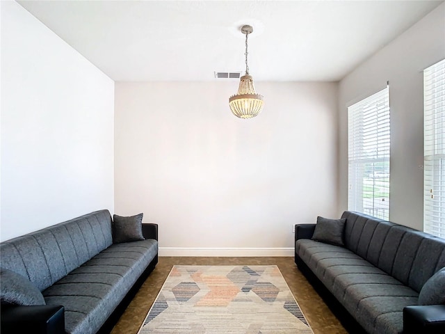 living room featuring dark wood-type flooring