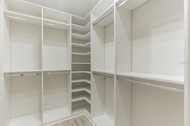 walk in closet with light hardwood / wood-style flooring