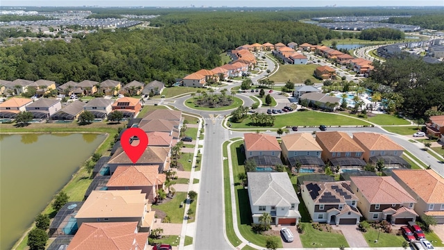 aerial view with a water view