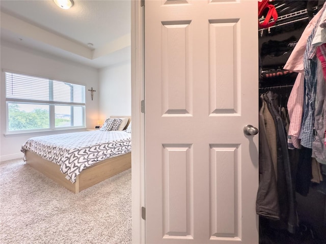 carpeted bedroom with a closet