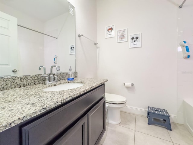 bathroom featuring toilet, tile patterned flooring, and vanity