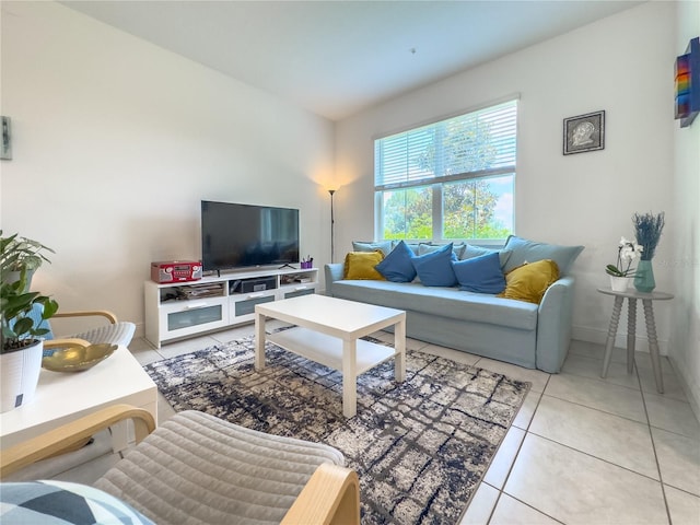 living room featuring light tile patterned floors