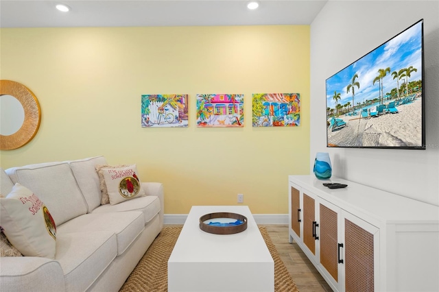 living room with light hardwood / wood-style flooring