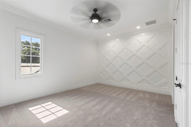 9832 Laurel Valley Dr, Windermere, FL 34786 - unfurnished room featuring light colored carpet, ceiling fan, crown molding, and recessed lighting