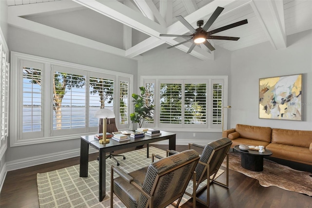9832 Laurel Valley Dr, Windermere, FL 34786 - office area featuring dark wood finished floors, a ceiling fan, and plenty of natural light