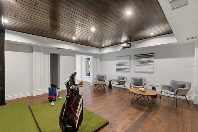 9832 Laurel Valley Dr, Windermere, FL 34786 - rec room featuring wood ceiling, wood finished floors, a raised ceiling, and recessed lighting