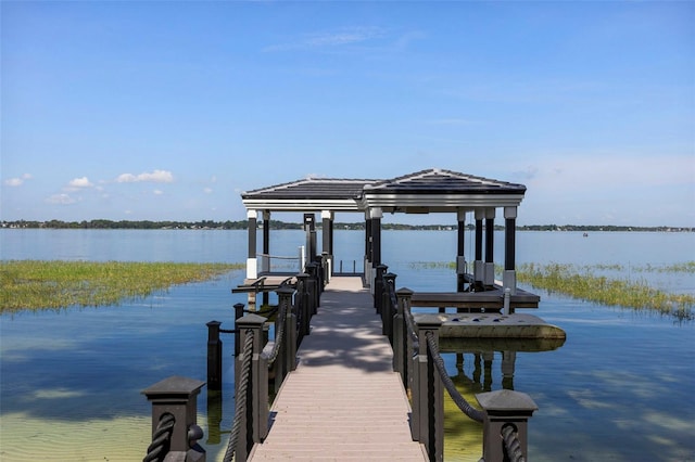 dock area with a water view