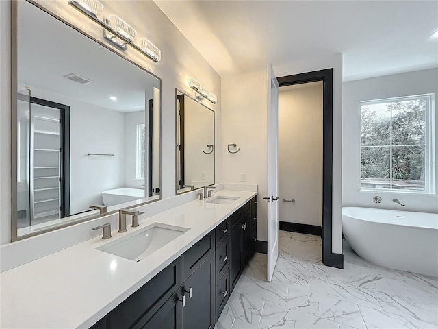 bathroom featuring vanity and a bath