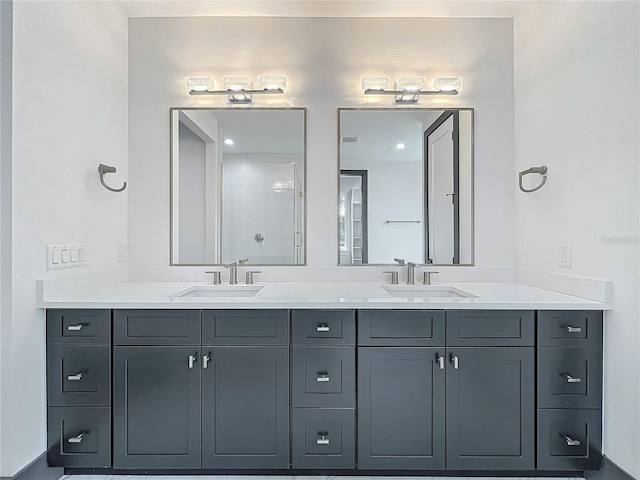 bathroom featuring vanity and walk in shower