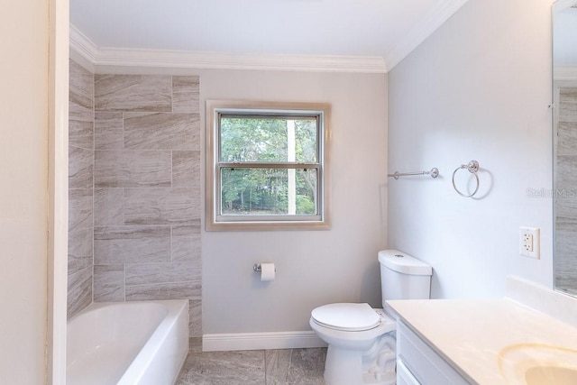 bathroom featuring crown molding, vanity, and toilet