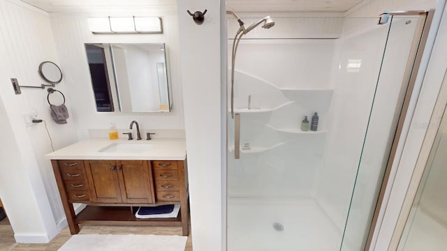 bathroom featuring vanity and walk in shower