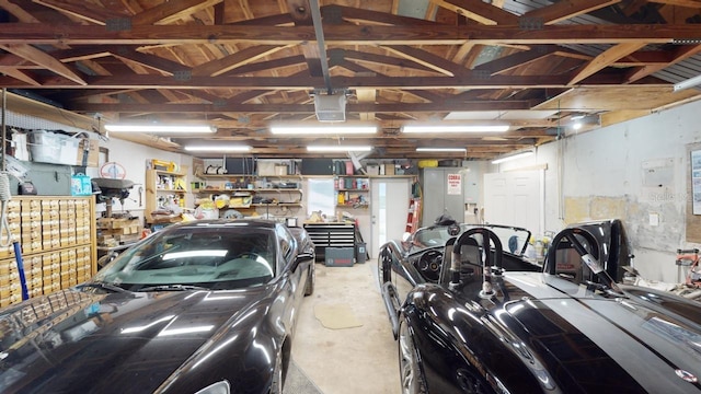 garage with a workshop area