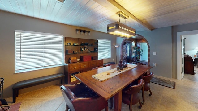 dining room featuring a wealth of natural light and beamed ceiling