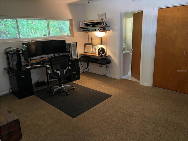 view of carpeted home office