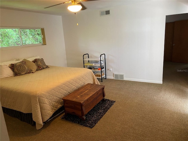 bedroom featuring carpet and ceiling fan