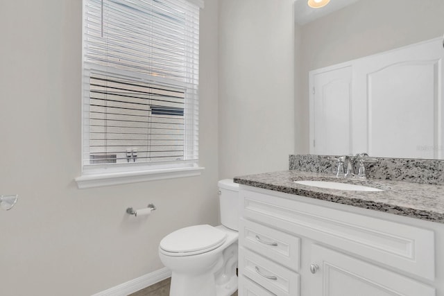 bathroom with toilet and large vanity