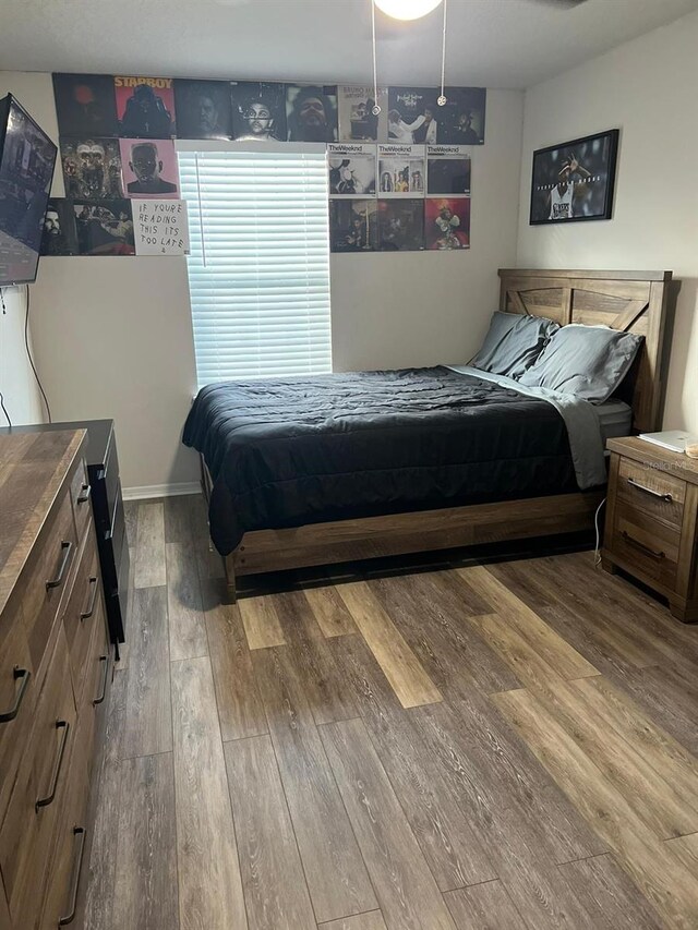 bedroom with hardwood / wood-style floors