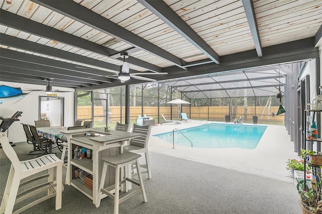 view of pool with ceiling fan