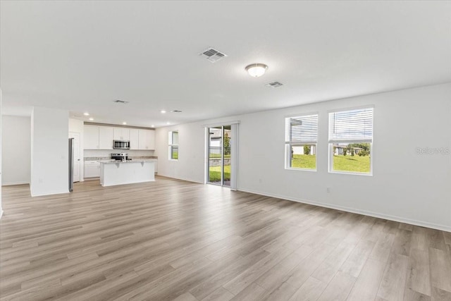 unfurnished living room featuring light hardwood / wood-style flooring