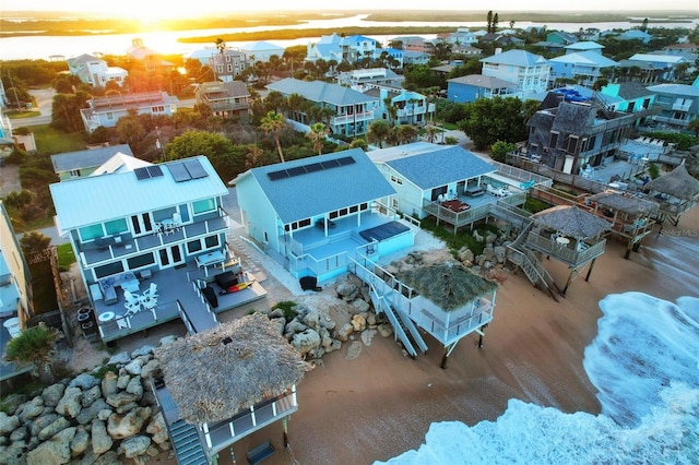 view of aerial view at dusk