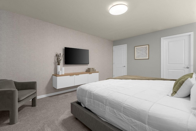 bedroom with light colored carpet