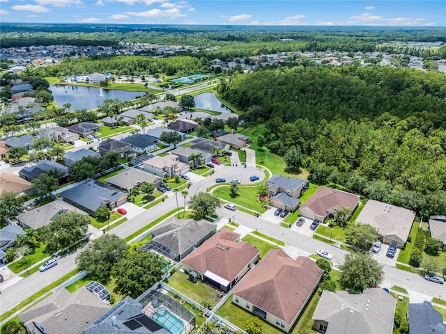 birds eye view of property with a water view and a residential view