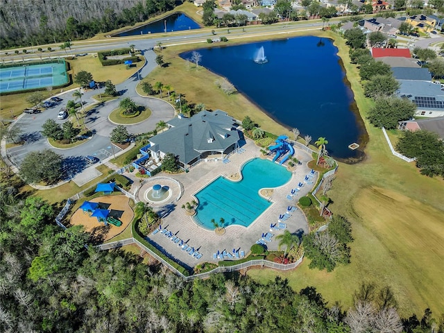 bird's eye view featuring a water view