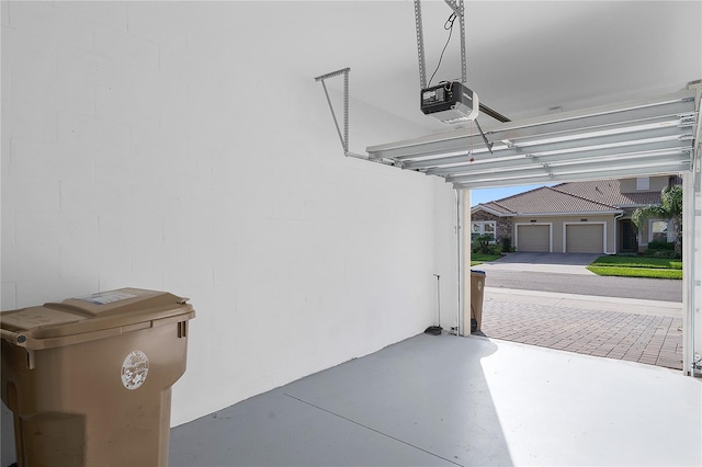 garage with a garage door opener