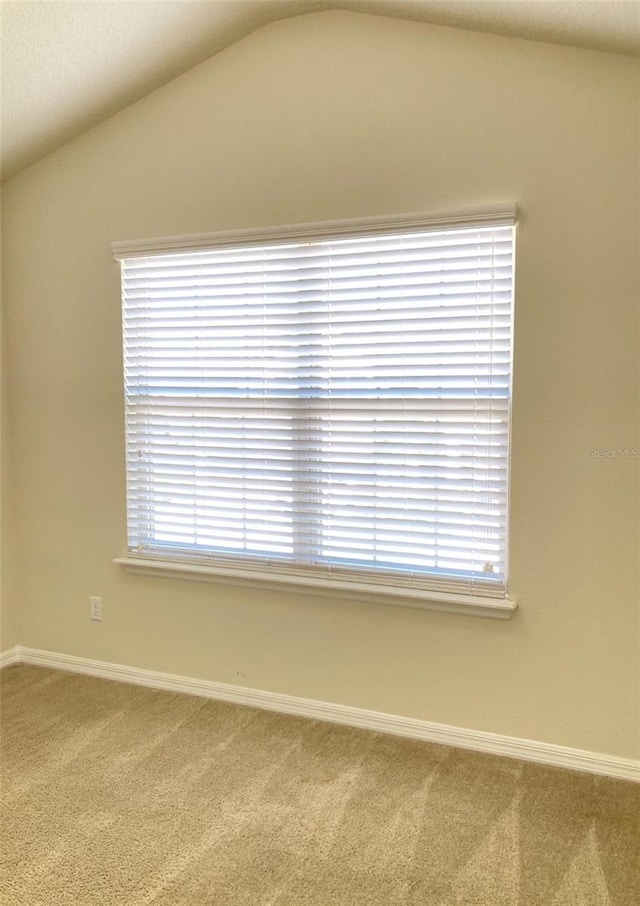 carpeted empty room with a healthy amount of sunlight and lofted ceiling