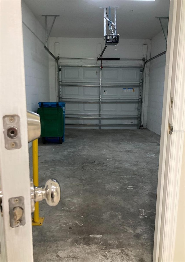 garage with a garage door opener