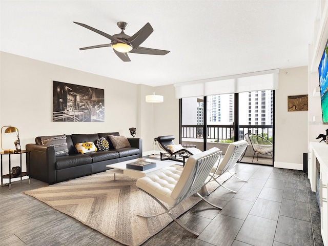 living room with ceiling fan