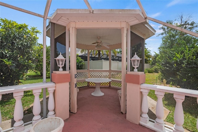 view of patio / terrace featuring ceiling fan