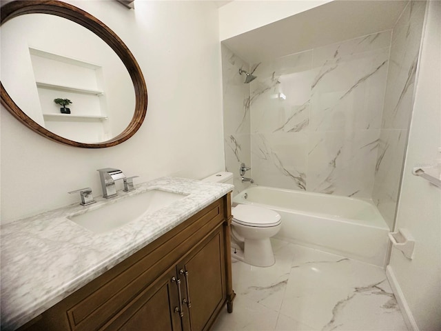 full bathroom featuring toilet, vanity, and tiled shower / bath