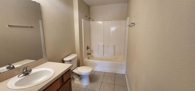 full bathroom featuring tile patterned flooring, vanity,  shower combination, and toilet