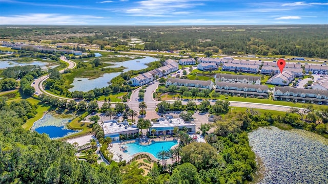 aerial view with a water view