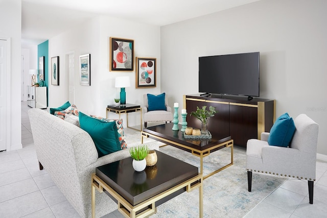 living area with light tile patterned floors