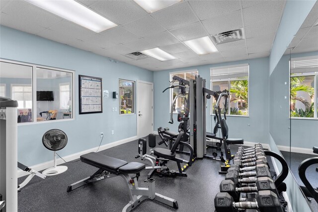 gym with a drop ceiling