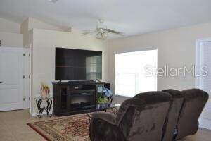 living room with ceiling fan