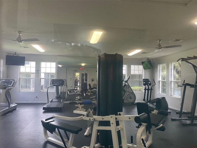 gym with ceiling fan